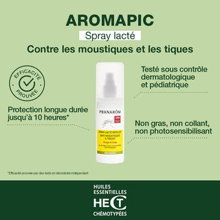 Pranarôm Spray Lacté Anti-Moustiques & Tiques – Protection famille zones tempérées et tropicales 100ml