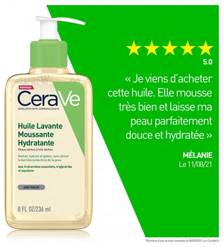 Cerave Huile Lavante Moussante Hydratante 236 ml Pour Les Peaux Normales à Trèsèches Les Peaux à Tendance Atopique