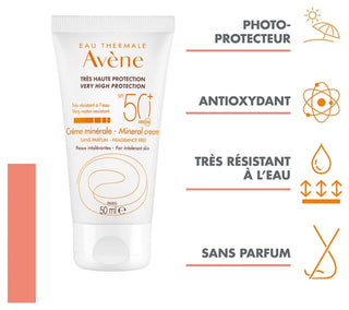 Avène Eau Thermale Solaire Crème Minérale Peaux Intolérantes SPF50+ 50 ml