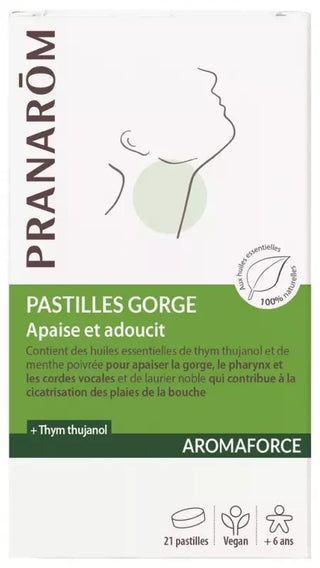 Pranarôm Aromaforce Pastilles Apaisantes Gorge Aux Huiles Essentielles Biologiques Apaise et Adoucit 21 Pastilles