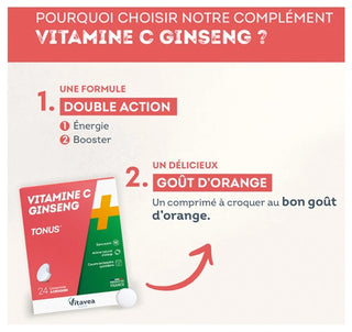 Vitavea Vitamine C + Ginseng Tonus 24 comprimés à croquer