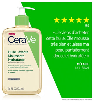Cerave Huile Lavante Moussante Hydratante 473 ml Pour Les Peaux Normales à Trèsèches Les Peaux à Tendance Atopique