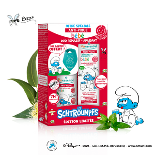 Puressentiel Coffret Les Schtroumpfs anti moustiques Duo Répulsif + Apaisant Bébé