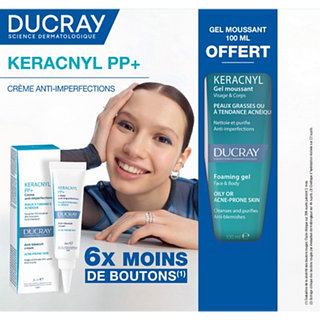 Ducray keracnyl pp+ crème anti imperfections 30ml duo gel moussant offert