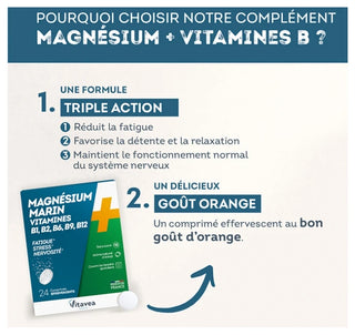 Vitavea Détente Magnésium + Vitamines B1 B2 B6 B9 B12 24 Comprimés Effervescents