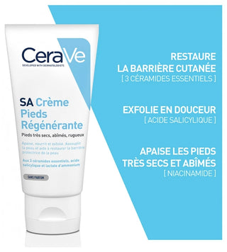 Cerave sa Anti-Rugosités Crème Pieds Régénérante Pour Les Pieds Très Secs Abîmés et Rugueux 88 ml
