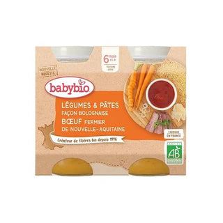 BABYBIO PETITS POTS MENU DU JOUR + 6 Mois Légumes Pâtes Bolognaise - 2x200g