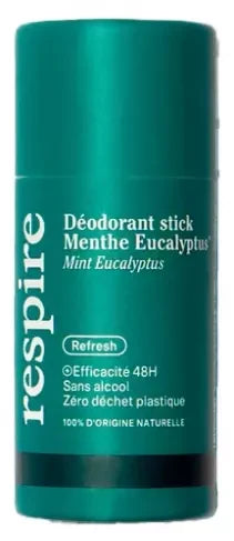 Respire Déodorant Menthe Eucalyptus Stick Solide Efficacité 48H Carton Bio 50 g