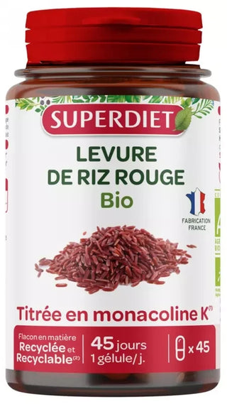 Superdiet Levure de Riz Rouge Bio - Titrée en Monacoline K - 45 Gélules