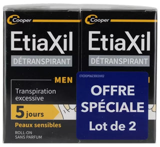Etiaxil Détranspirant Men Aiselles Peaux Sensible Transpiration Excessive Roll-On Lot 2 x 15 ml