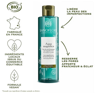 Sanoflore Magnifica Aqua Lotion Tonique Visage Anti-Imperfections Huiles Essentielles Menthe Poivrée Bio Peaux Tendance Acnéique 200 ml