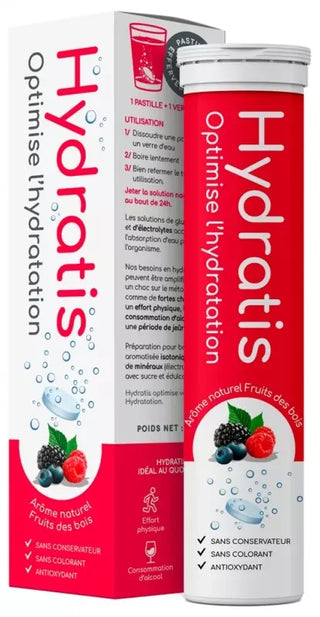 Hydratis Pastilles Hydratation Accélérée - Boisson Électrolytes Magnésium Zinc Potassium - 20 Pastilles - Arôme : Fruits des Bois