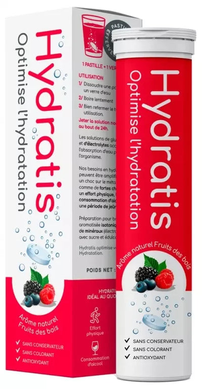 Hydratis Pastilles Hydratation Accélérée - Boisson Électrolytes Magnésium Zinc Potassium - 20 Pastilles - Arôme : Fruits des Bois
