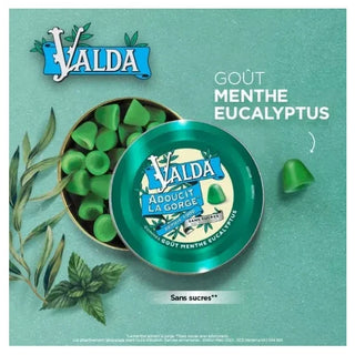 Valda Gommes Sans Sucres Adoucit la Gorge Goût Menthe Eucalyptus 140 g