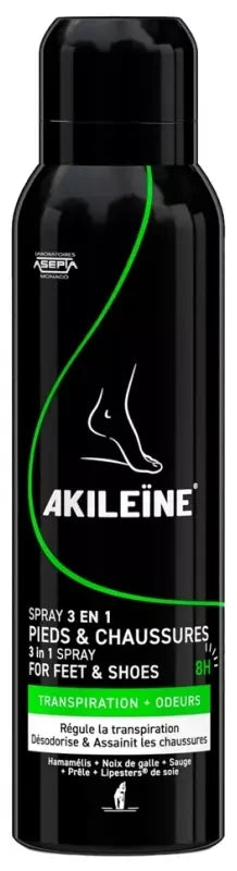 Akileïne Spray 3en1 Pieds et Chaussures Transpiration et Odeurs 150 ml