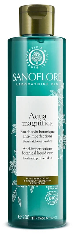 Sanoflore Magnifica Aqua Lotion Tonique Visage Anti-Imperfections Huiles Essentielles Menthe Poivrée Bio Peaux Tendance Acnéique 200 ml