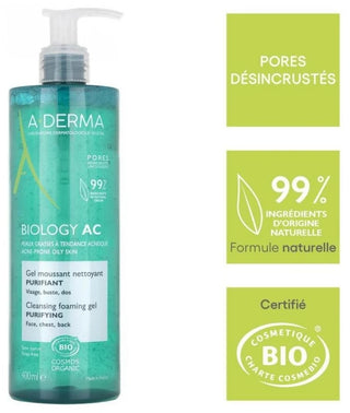 A-Derma Gel Moussant Nettoyant Purifiant Biology Ac 400 ml