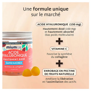 Mium Lab Acide Hyaluronique Hautement Dosé Sans Sucres Collagène 42 Gummies