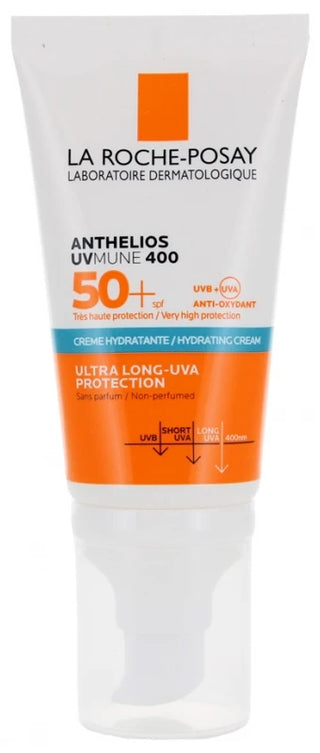 La Roche-Posay Anthelios UVMune 400 Crème Non Parfumée SPF50+ 50 ml, protection solaire visage très haute protection UVA/UVB pour peaux sensibles et réactives.
