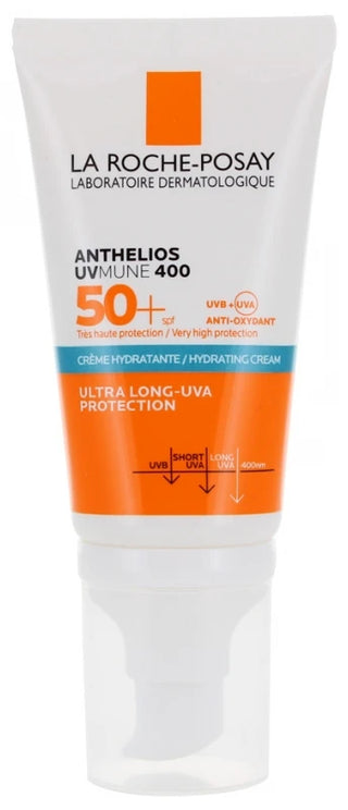 La Roche-Posay Anthelios UVMune 400 Crème Non Parfumée SPF50+ 50 ml, protection solaire visage très haute protection UVA/UVB pour peaux sensibles et réactives.