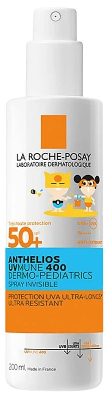 La Roche-Posay Anthelios UVMune 400 Dermo-Pediatrics Spray Invisible SPF50+ 200 ml, protection solaire enfant haute tolérance très haute protection UVA/UVB.