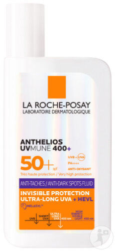 La Roche-Posay Anthelios UVMune Fluide Invisible Anti-Taches SPF50+ 50 ml, protection solaire visage haute protection UVA ultra-longs contre les taches pigmentaires.