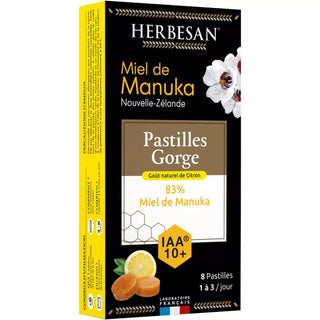 Superdiet Pastilles au miel de Manuka IAA 10+ au goût naturel de citron pour adoucir la gorge