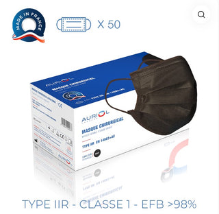AURIOL - Masque Chirurgical Auriol Type IIR – 50 unités -noir