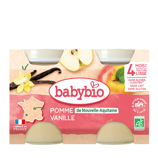 BABYBIO PETITS POTS FRUITS + 4 Mois Pomme vanille  - 2x130g