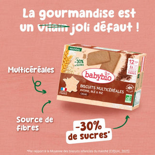 Babybio Biscuits Multicéréales Cacao, Avoine, Blé & Riz (120 g)