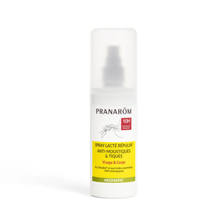 Pranarôm Spray Lacté Anti-Moustiques & Tiques – Protection famille zones tempérées et tropicales 100ml