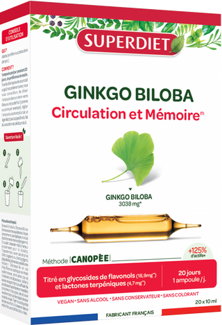 Superdiet Ginkgo Biloba - 20 Ampoules de 10 ml